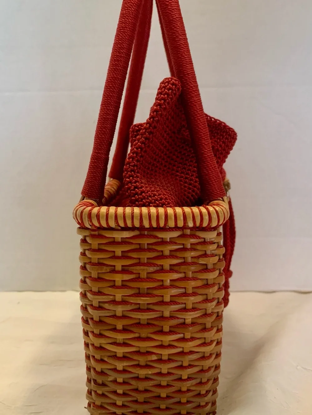 The Sak Red Woven Basket Tote with Knit Drawstring Liner - Picture 3 of 7